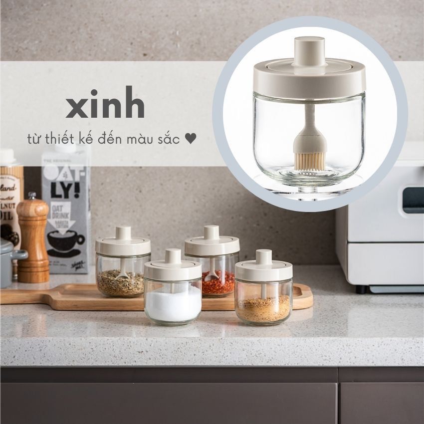 Hũ gia vị thủy tinh chống ẩm FEEKA kèm thìa 300 ml xinh đẹp