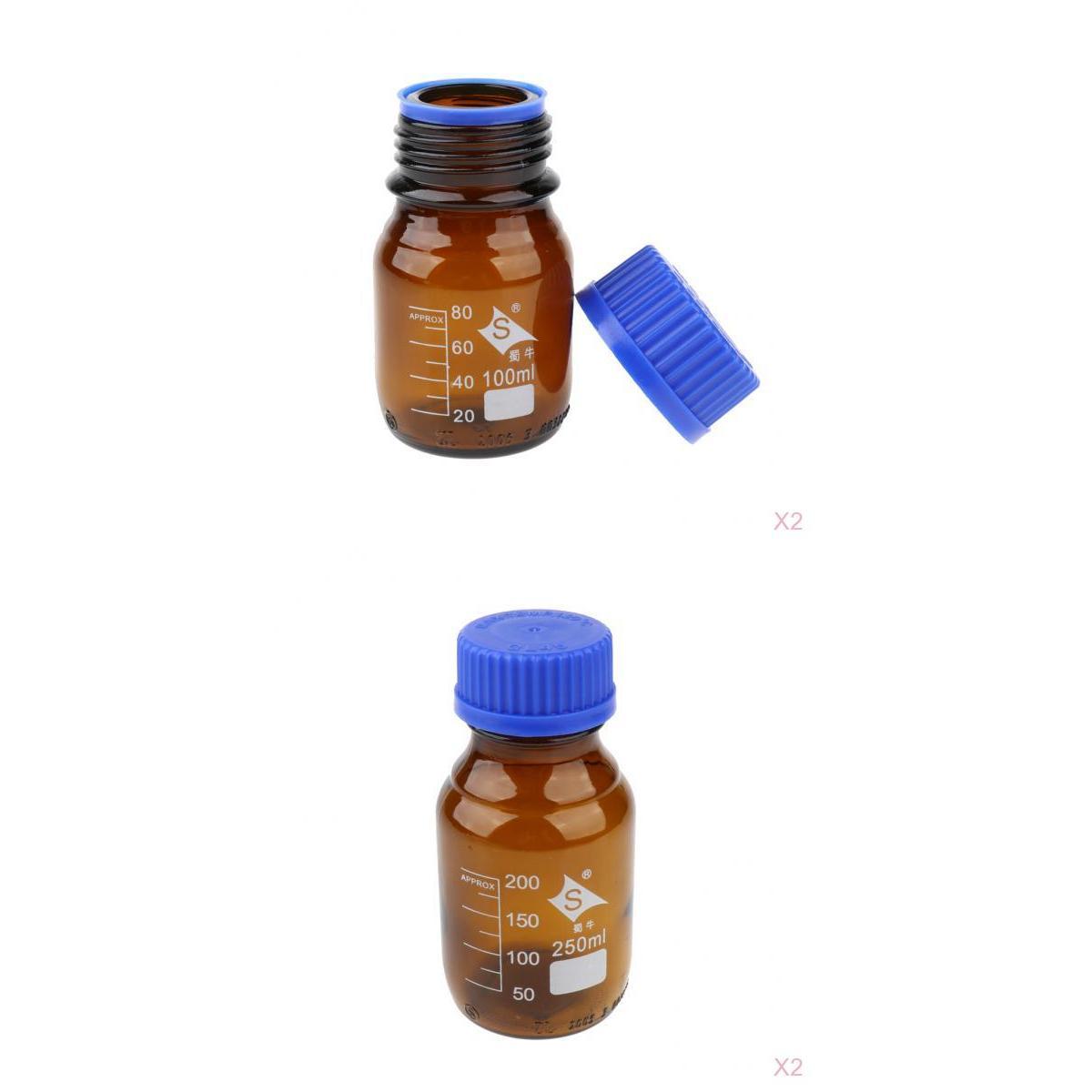 4XGraduated Round Glass Reagent Bottle With Scale Line Screw Cap 250ml+100mL