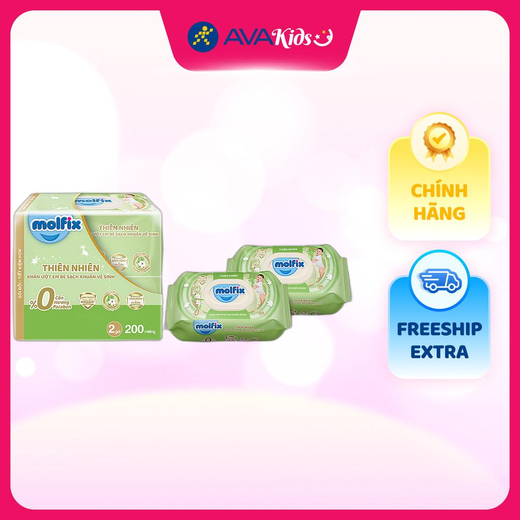 Khăn ướt Molfix sạch khuẩn vệ sinh không mùi gói 100 miếng - Lốc 2 - Hàng Chính Hãng