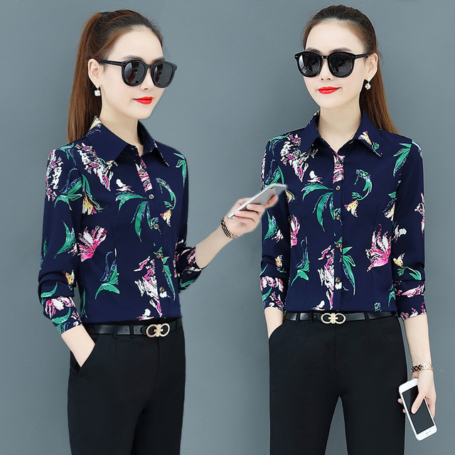 Áo sơ mi nữ công sở Haint Thiết kế tay dài hoạ tiết hoa SM39