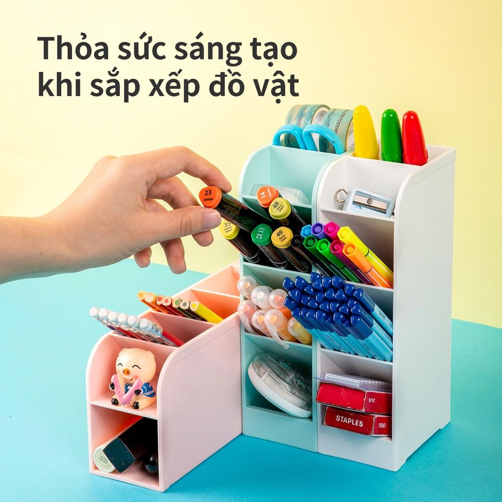 Kệ ống đựng mỹ phẩm 4 ngăn Deli - Xanh/ Trắng/ Hồng - 8932 / 8933