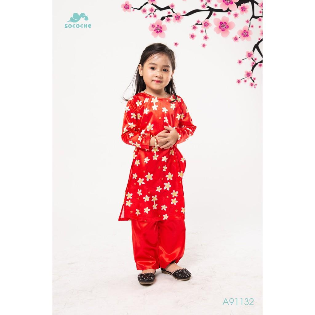Áo dài bé gái (áo dài+quần) hoa nhí/hạc size 2-10 cho bạn từ 10-35kg