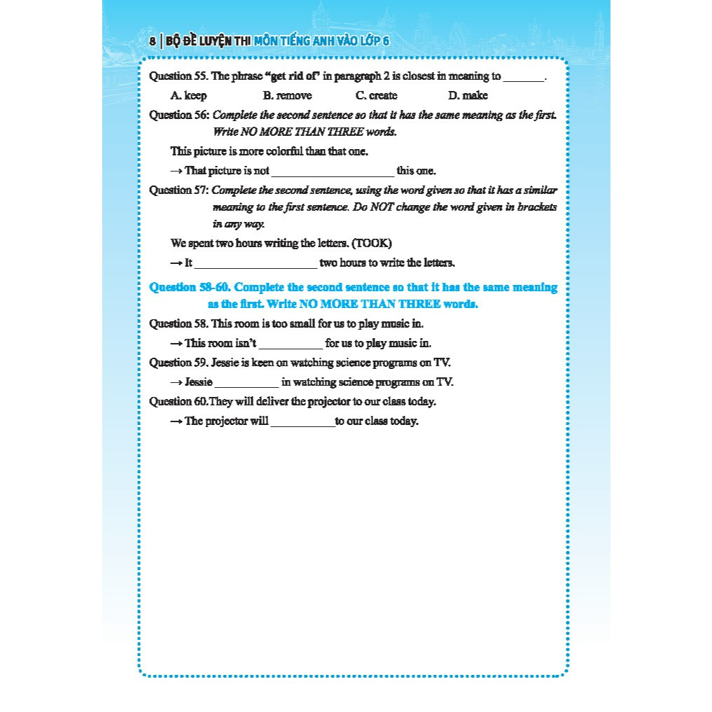 sách - Bộ đề luyện thi môn Tiếng anh vào lớp 6 trường chuyên , chất lượng cao (có đáp án)