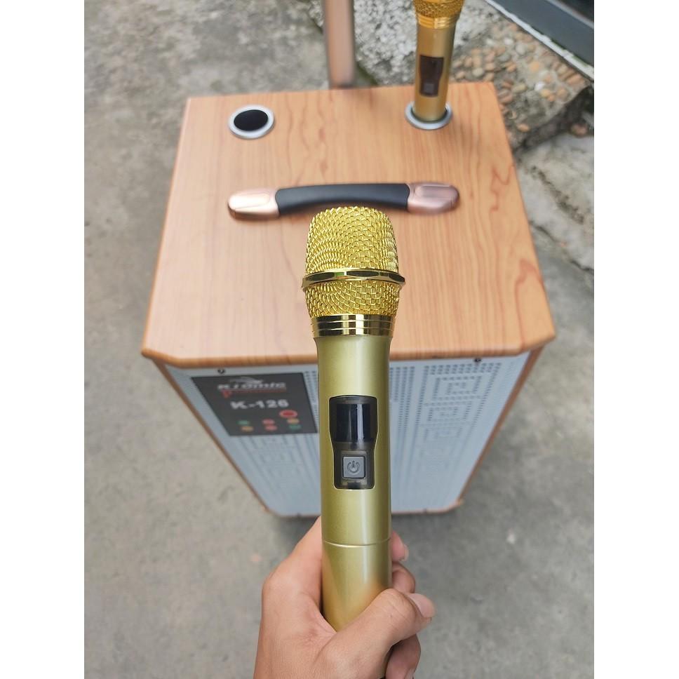 Loa kéo vali karaoke di dộng kiomic K126 thùng gỗ 3 tấc công suất lớn tặng kèm 2 micro UHF không dây bảo hành 12 tháng