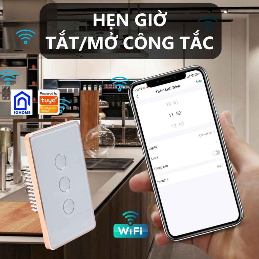 Công tắc thông minh viền nhôm mặt kính 2.5D mẫu thiết kế cao cấp IOHOME-Led xanh dương và đỏ-WIFI, BLUE và Zigbee