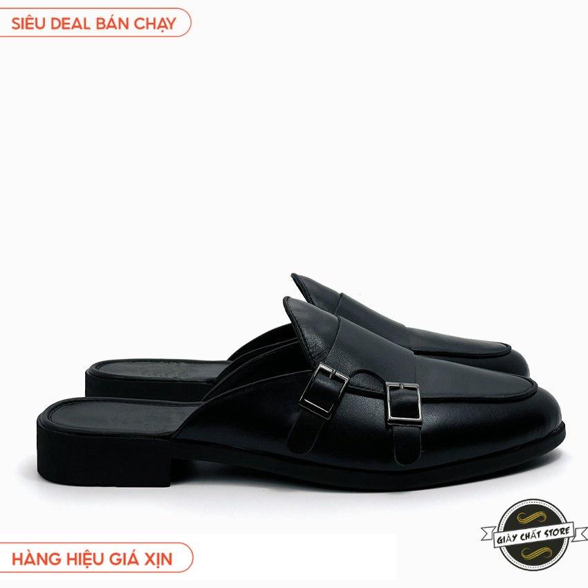 Giày sục nam ERMAND da Pu Pu bảo hành 1 năm kiểu dáng Double Monk Strap Slipper hiện đại - Mã T32 03