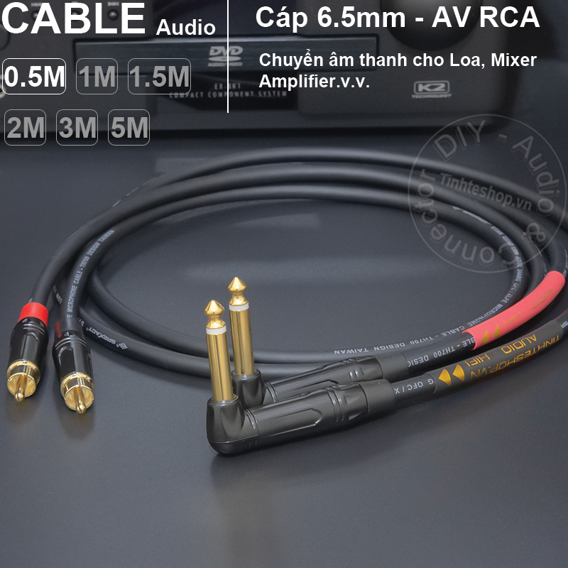 Cáp 6.5mm sang AV 1 cặp DIY 0.5 đến 5 mét - Mono 1/4 to RCA cable