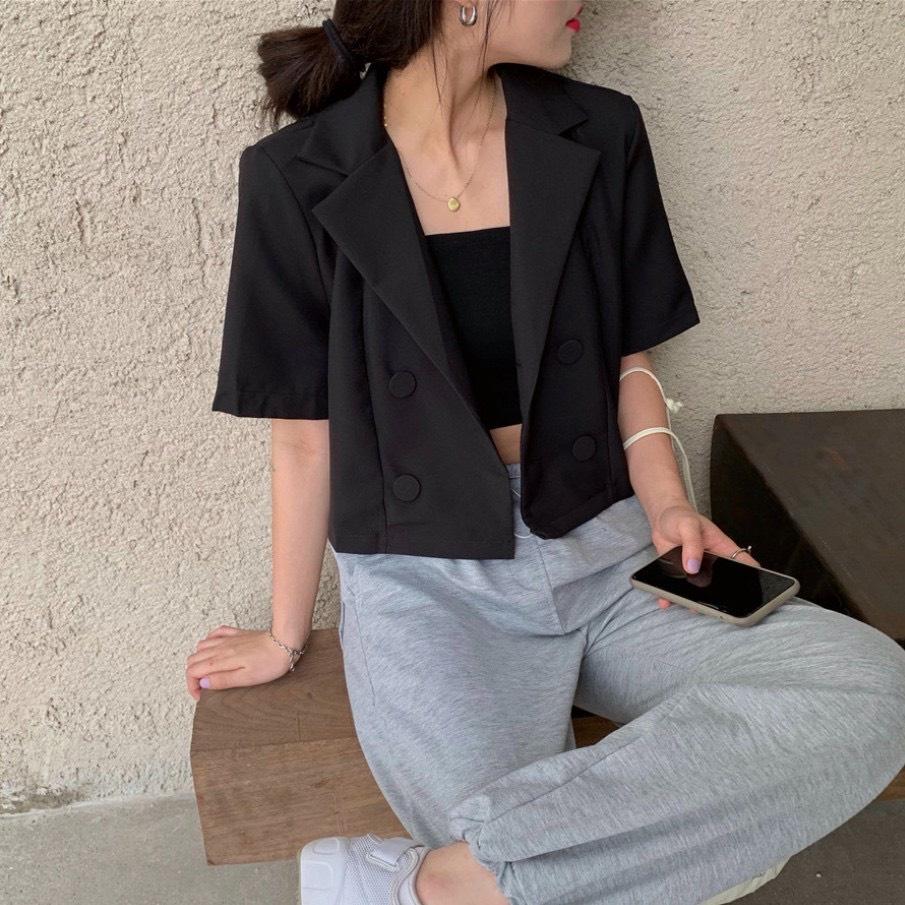 Áo Khoác Blazer Tay Ngắn – Cổ Vest Dáng Croptop Thời Trang Thanh Lịch Cho Nữ