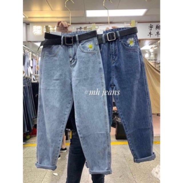 Quần baggy thêu túi hoa cúc màu xám khói mã 3126, hình thật 100