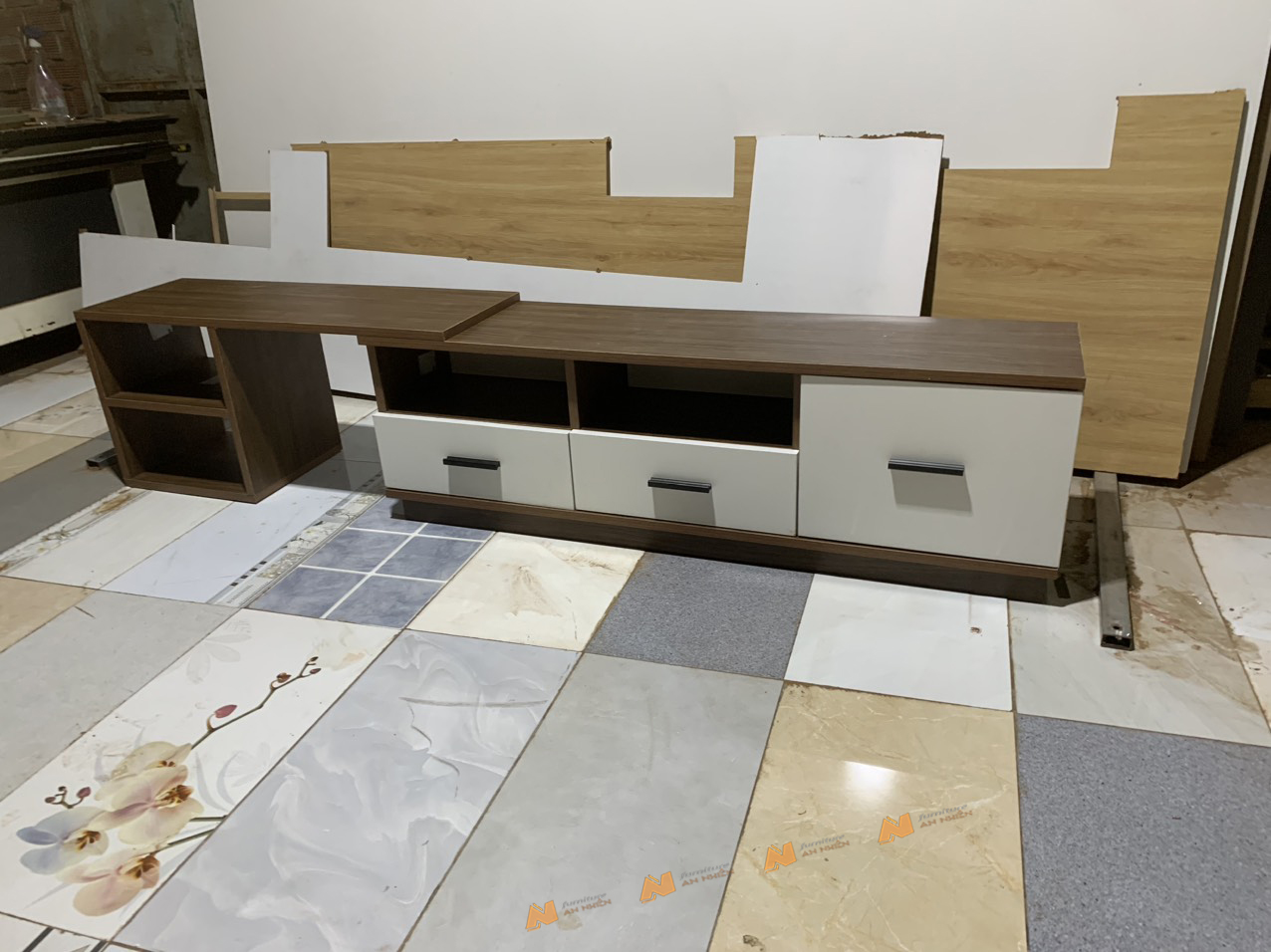 Made in VN Kệ tivi gia đình thiết kế thông minh bằng gỗ mdf 17mm công ty Mộc Phát độ bền trên 30 năm AN053