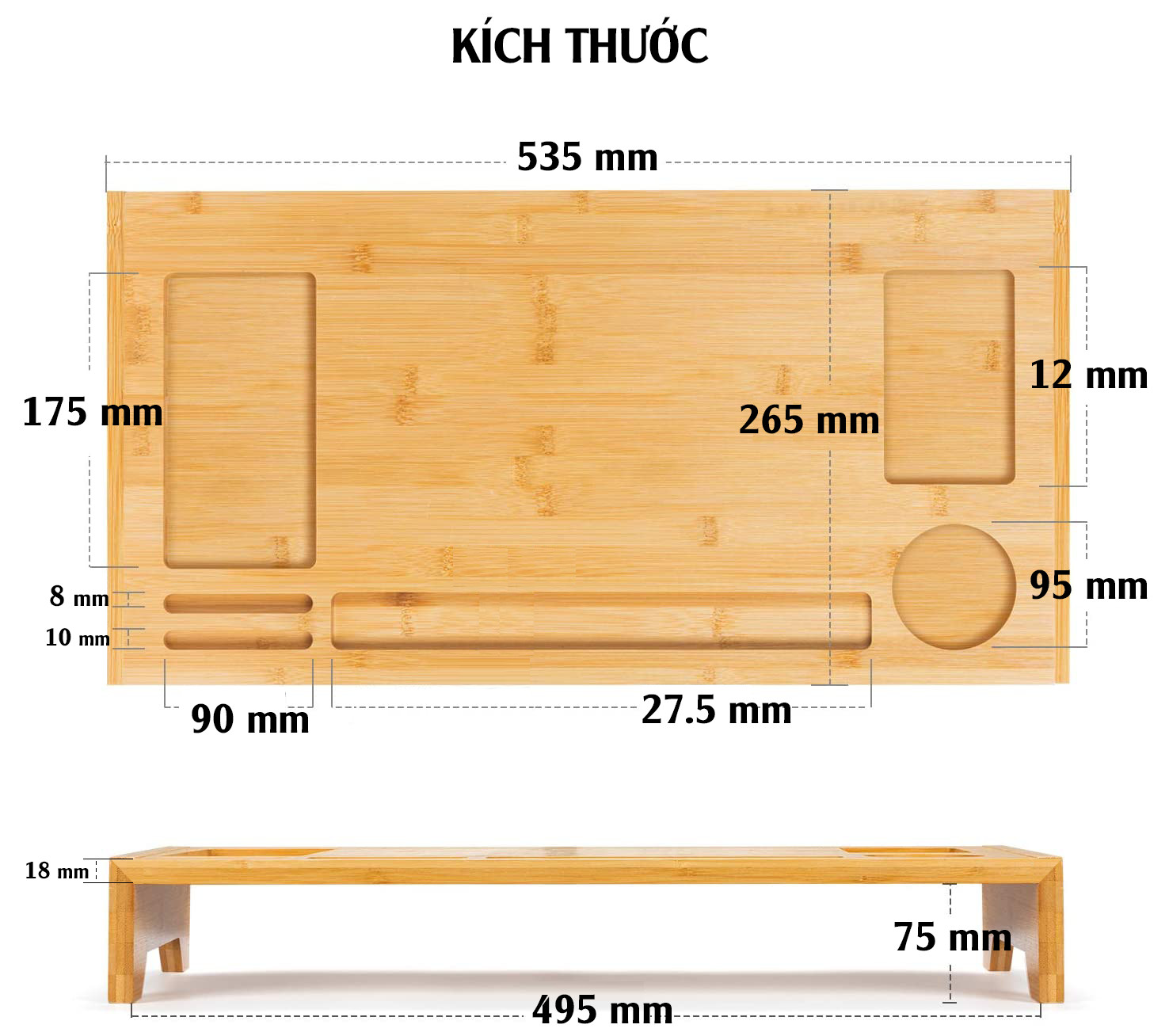 Kệ Đỡ Màn Hình Máy Tính Monitor iMac Macbook Laptop Để Bàn Làm Việc Bằng Gỗ Tre Tự Nhiên Việt Nam