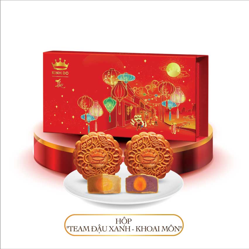 Hộp 2 bánh trung thu Kinh Đô &quot;Team Đậu Xanh - Khoai Môn&quot; (2 bánh x 150g)