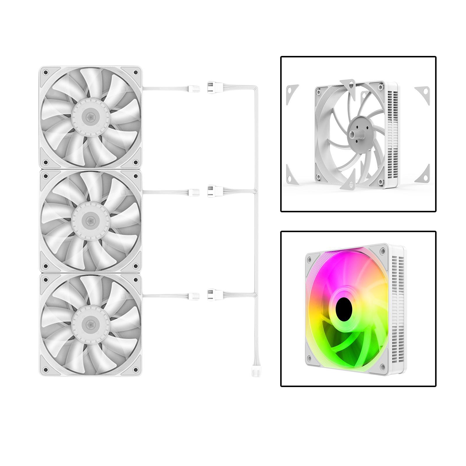 3x 120mm Case Cooling Fan, 1200RPM RGB LED Lighting Computer Case Fans Professional Silent Liquid Radiator Heatsink, 12V DC PC Cooling 3Pin