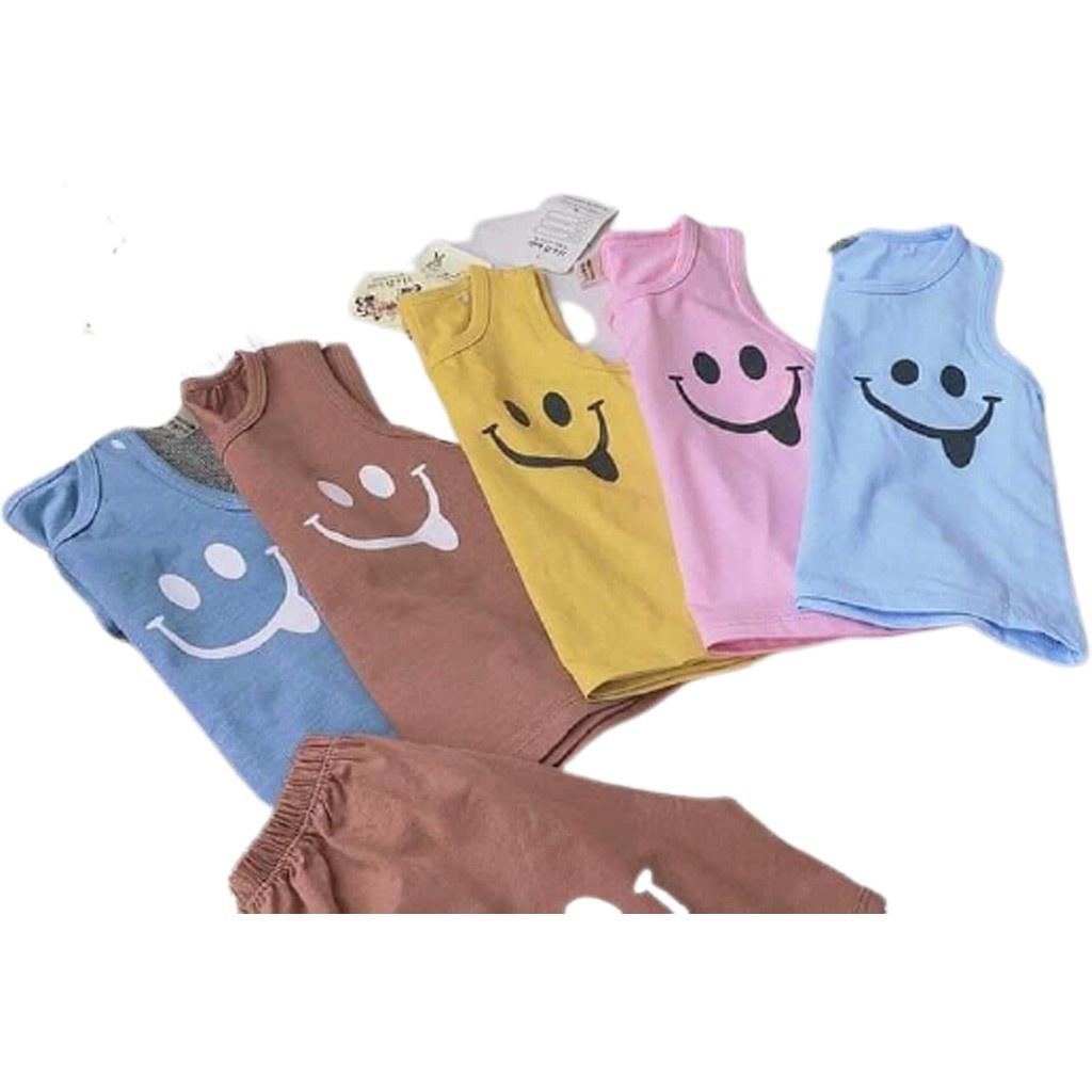 Bộ Sát Nách In Hình Mặt Cười Cho Bé, Bộ Ba Lỗ Cho Bé Chất Coton Cho Bé 6-20kg - ROSY KIDS