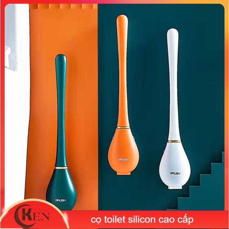 cọ toilet, cọ nhà vệ sinh silicon cao cấp có hhoopj đựng 2 trong 1 - trắng