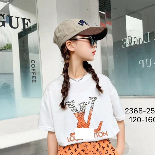 Bộ cộc tay bé gái size đại 6-14 tuổi in hình và chữ LOUIS, Đồ bộ hè cho bé vải cotton cao cấp co giãn thấm hút mồ hô