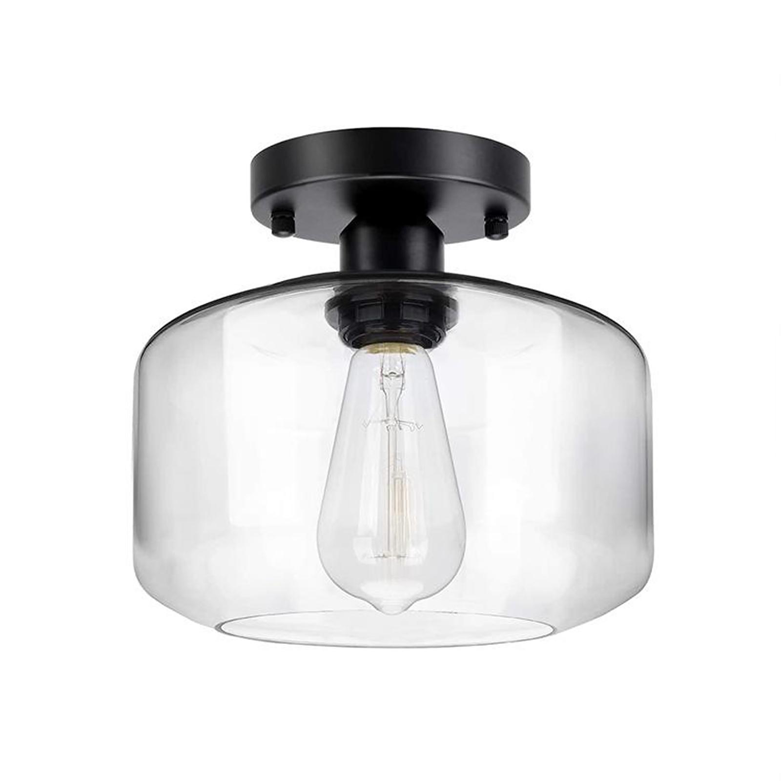 Industrial Ceiling Light Fixture with Clear Glass Shade, Semi Flush Mount Ceiling Light for Hallway, Entryway, Cafe, Bar, Corridor, Porch,Passway