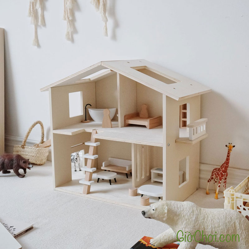 Nhà búp bê bằng gỗ Wooden Dollhouse cho bé từ 3 tuổi