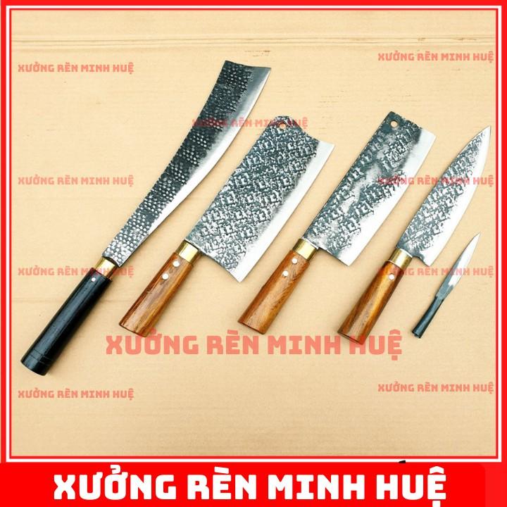 Bộ dao bếp 4 món làm bằng nhíp oto chuẩn hàng rèn thủ công cao cấp
