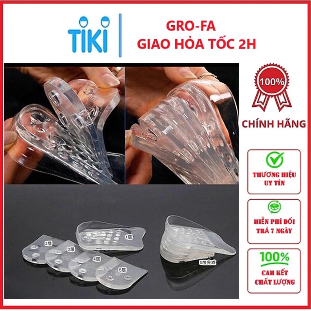 Lót giày độn đế Silicon tăng chiều cao, chống đau chân ( Bộ chuẩn 10 miếng lắp ghép 1 đôi giày) GROFA
