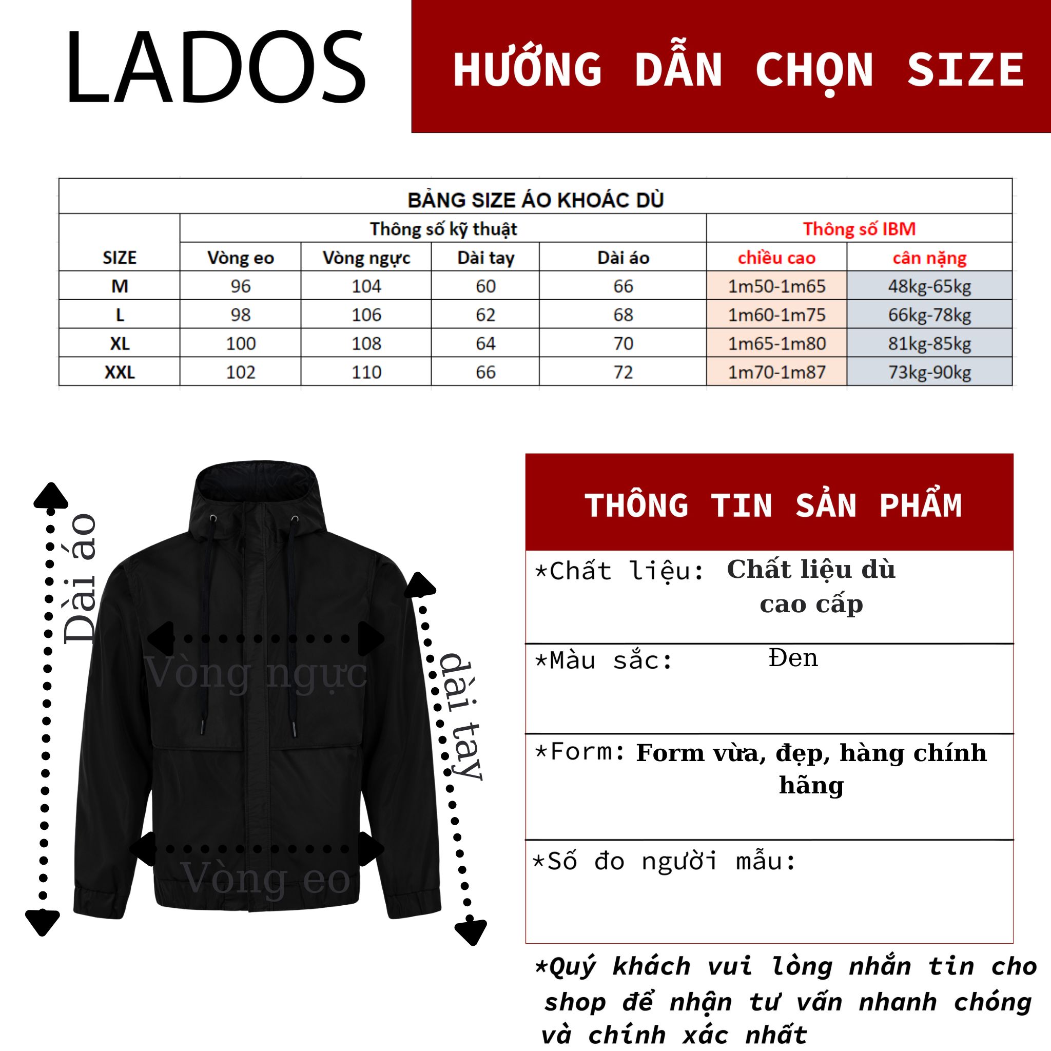 Áo khoác dù nam có mũ chống thấm LADOS 2065 chống nắng, tia UV, túi trong rộng rãi