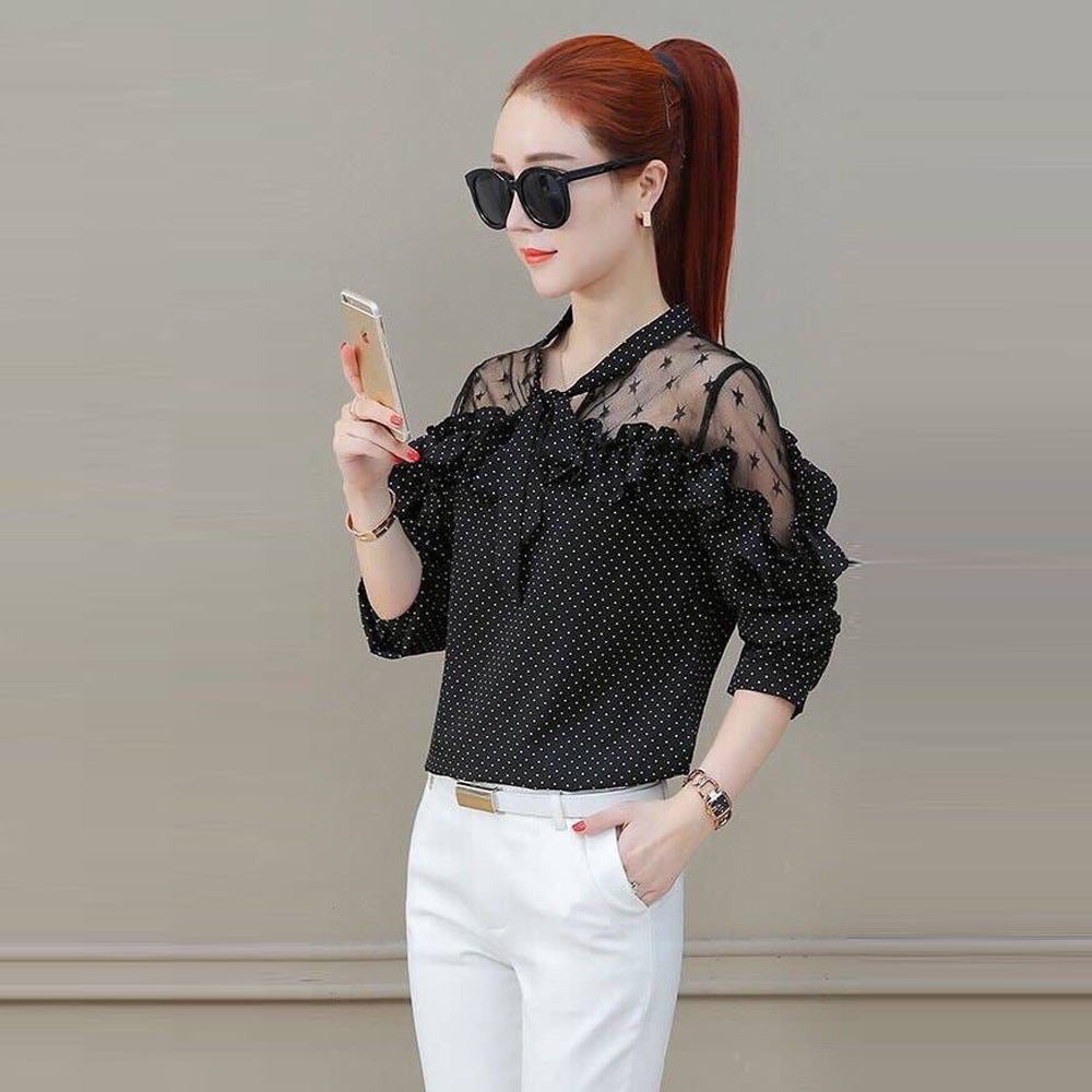 Áo Kiểu Công Sở Chấm Bi Màu Đen