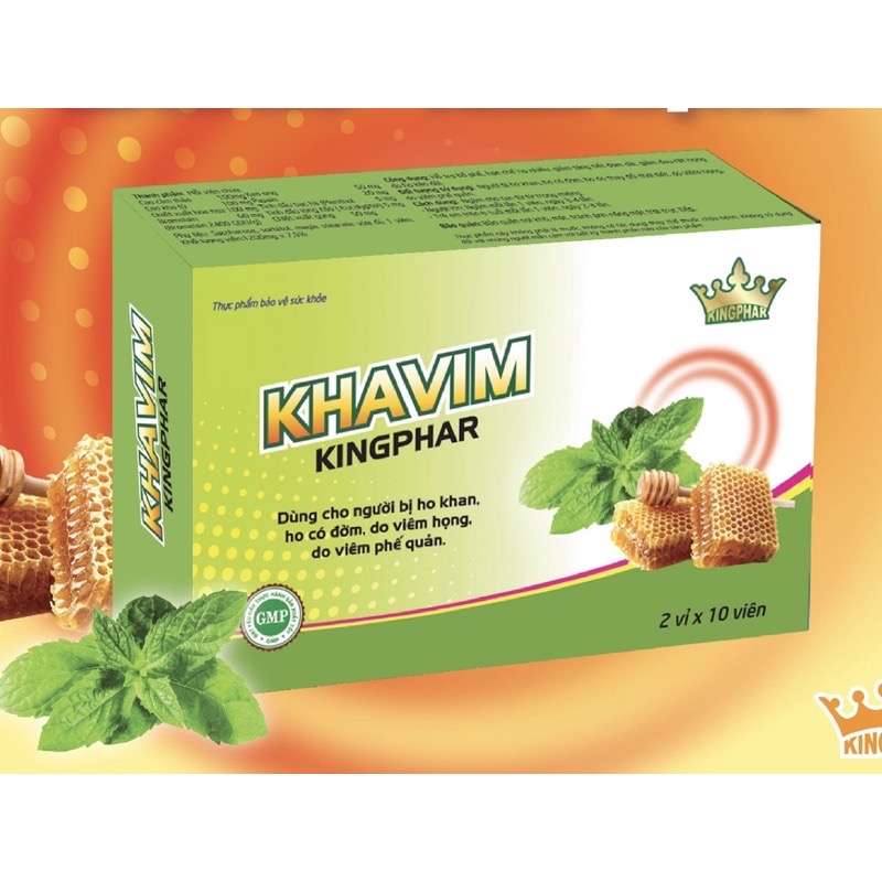 Viên ngậm Kha im Kingphar , hộp 20v, hỗ trợ giảm viêm, giảm ho, giảm đau họng