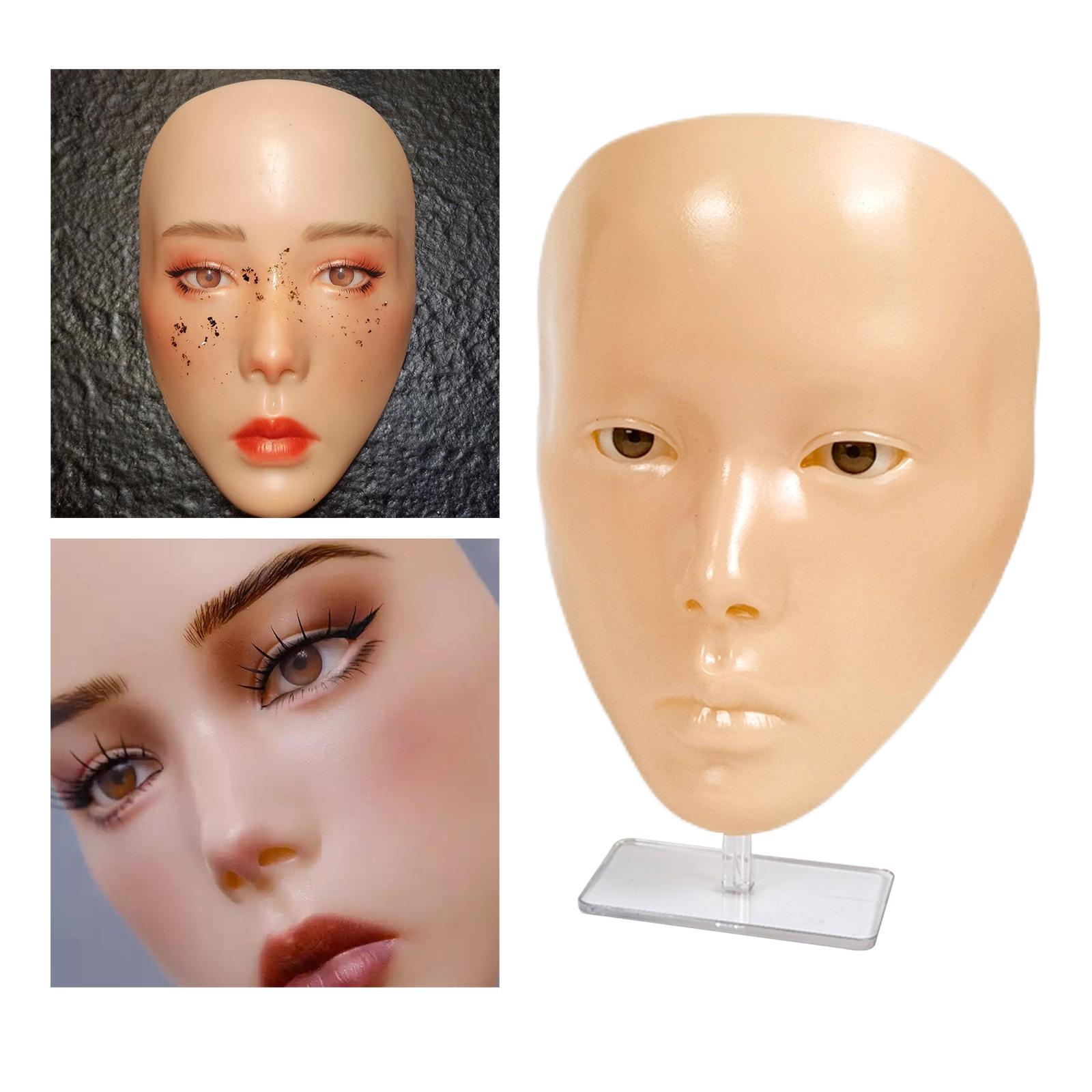 Reusable Makeup Practice Face Realistic Flexible Mannequin Head 5D Silicone for Cosmetology Permanent Makeup Artists Beginners Salon Home