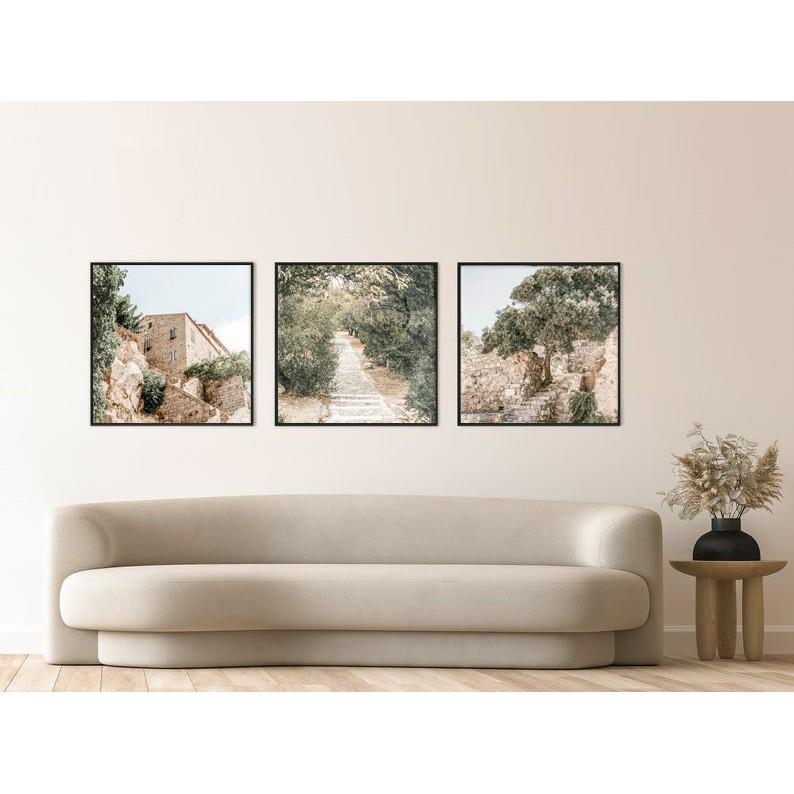 Set 3 tranh tone xanh trầm sa mạc, tranh in canvas chống nước, chống ẩm có đinh 3 chân tặng kèm.