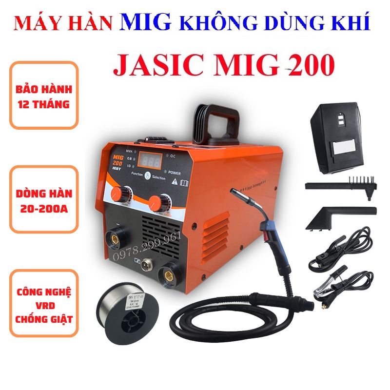 Máy Hàn MIG Không Dùng Khí Jasic Mig 200 - Hàn được cả Que Và Vật Liệu Mỏng( tặng kèm cuộn 1 kg, đôi bao tay hàn, béc hàn)