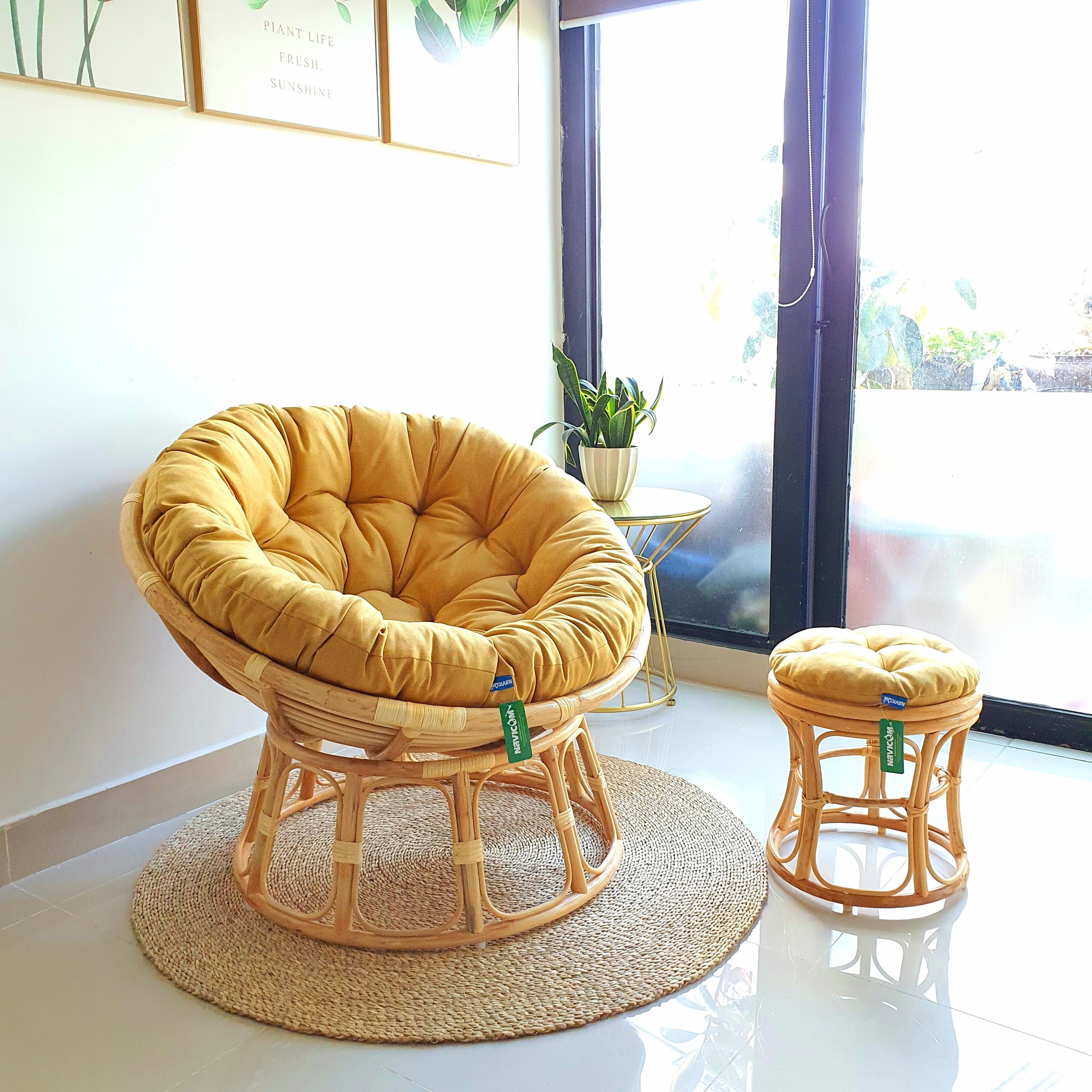 Ghế thư giãn papasan nệm vải bố cao cấp ( vàng)