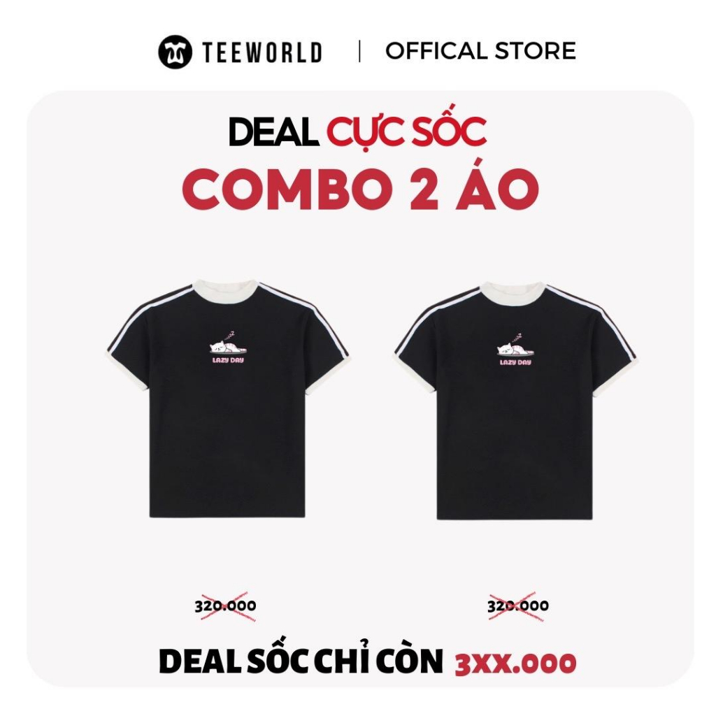 [COMBO CỰC SỐC] 2 Áo Thun Babytee Teeworld Cat Lazy Day Form Fit Co Dãn