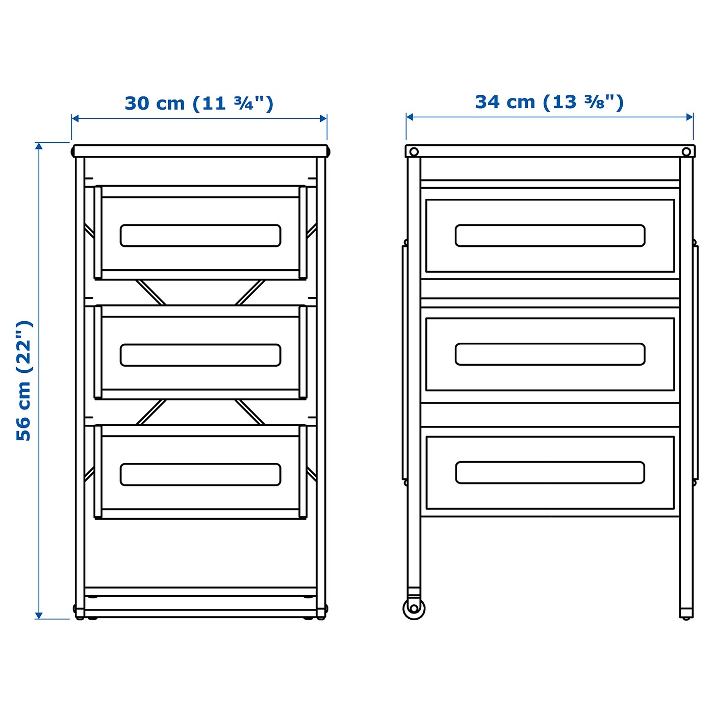 Tủ 3 ngăn kéo đựng đồ bằng thép, có bánh xe