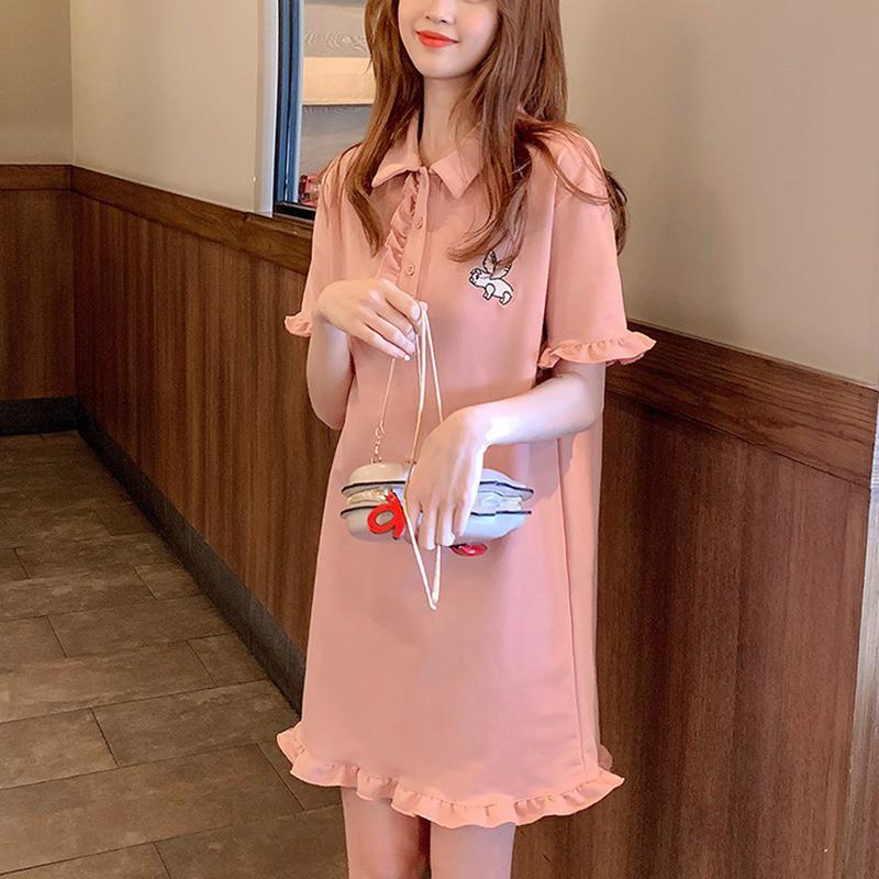 Đầm chữ A tay ngắn thiết kế cổ bẻ thanh lịch