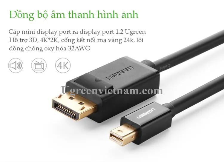 Cáp Mini DisplayPort To Displayport Dài 1,5M Ugreen 10477 Cao Cấp-Hàng Chính Hãng