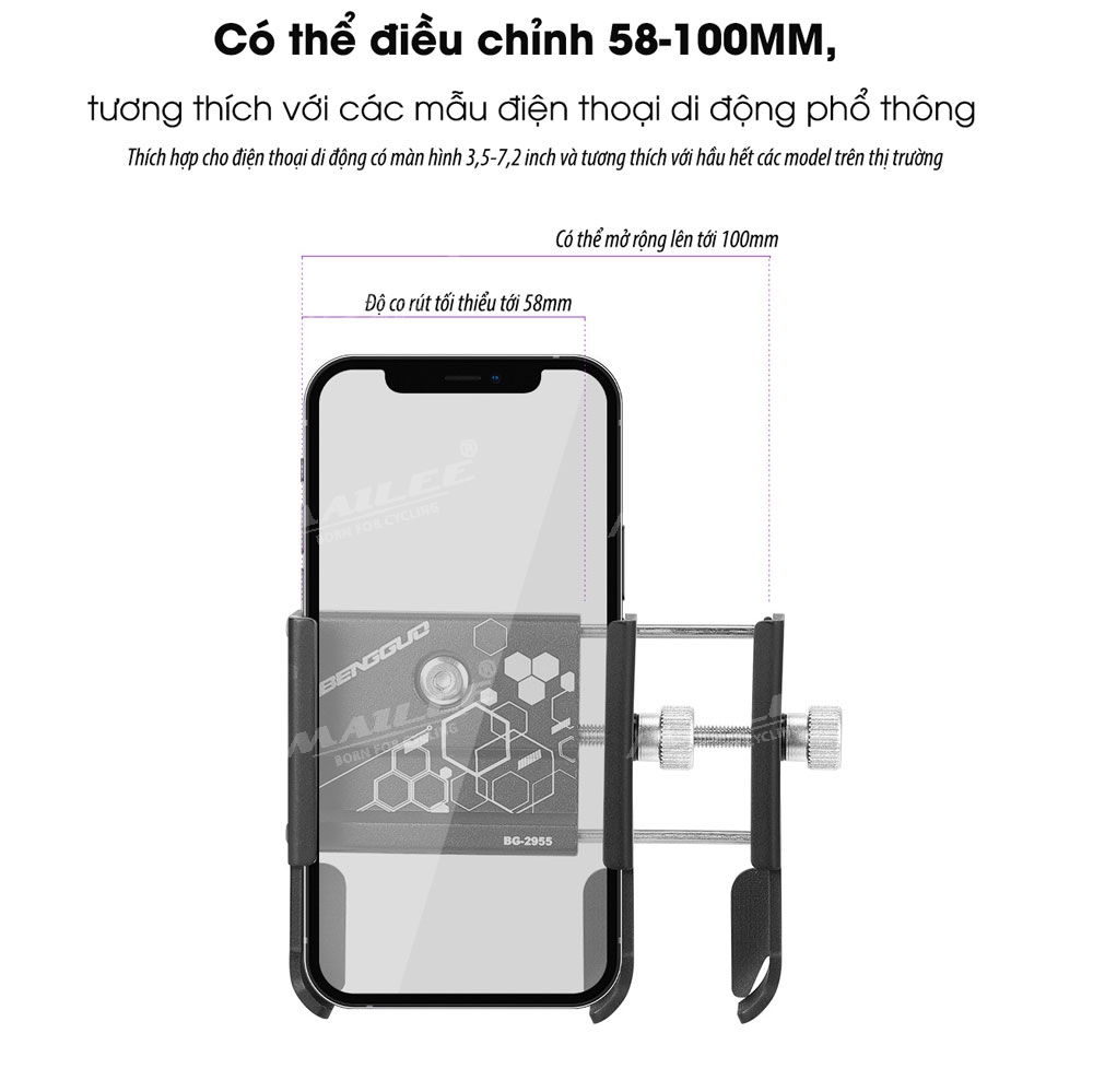 Giá đỡ điện thoại xe đạp, xoay 360 độ BN-2955 gắn nắp bát phốt/ pô tăng, vị trí cổ trụ tiết kiệm không gian, hợp kim nhôm cho xe đạp