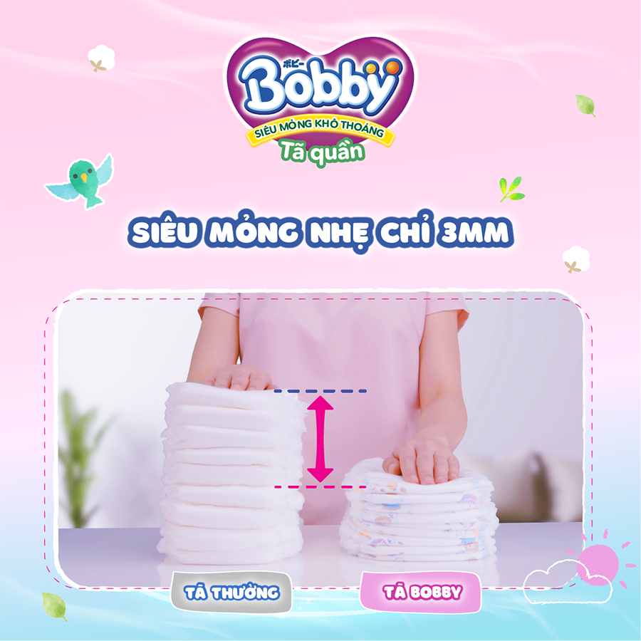 Tã quần Bobby Mega Jumbo L104 - Lõi nén thần kì 3mm - Siêu mỏng khô thoáng bất ngờ