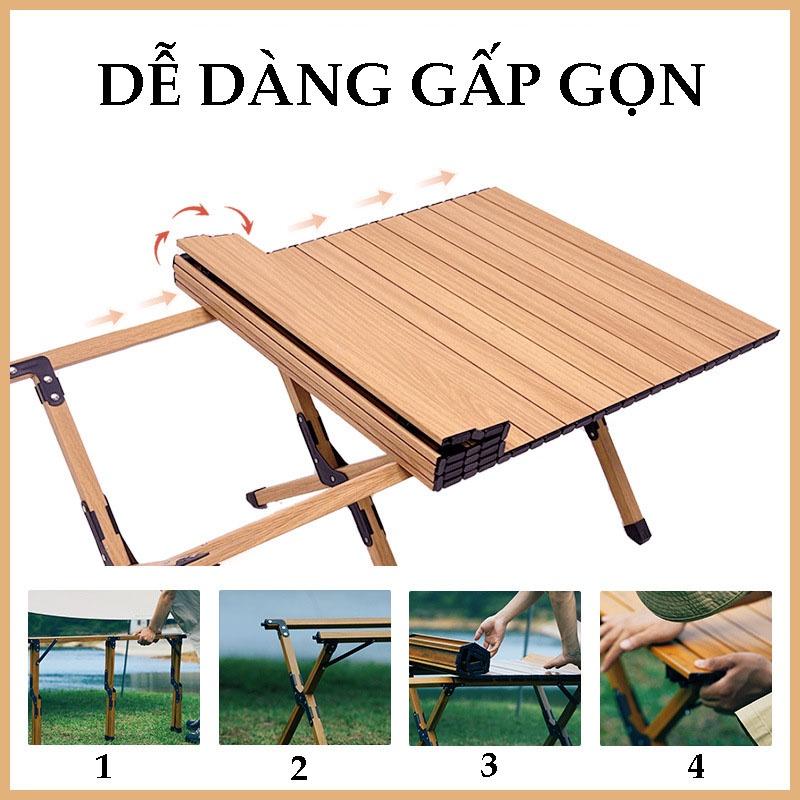 Bàn nhôm gấp gọn dã ngoại camping giả vân gỗ siêu tiện lợi, bàn picnic siêu tiện dụng, dụng cụ cắm trại