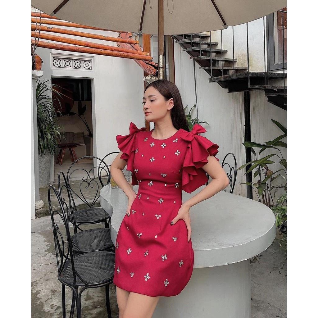 Đầm Dự Tiệc Đính Hoa Đá Tay Phòng Siêu Xinh BY8367