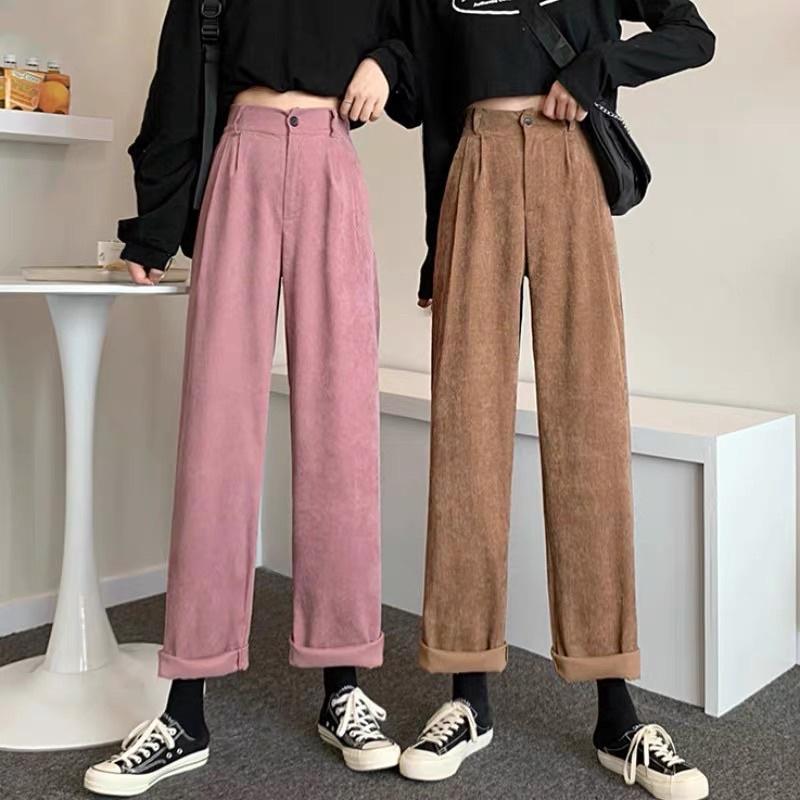Quần ống rộng nữ chất nhung tăm cạp khóa trước - Dài Vải Nhung Tăm Cạp Khóa Thời Trang nỉ nhung siêu ấm