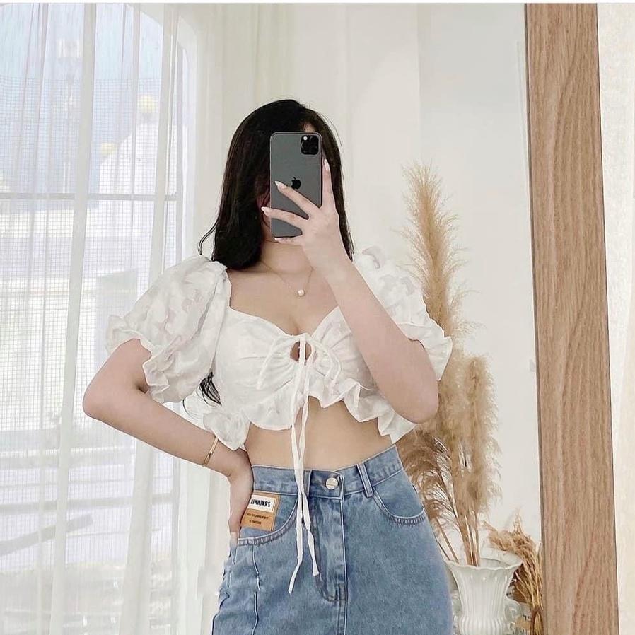 ÁO CROPTOP TRẮNG THẮT NƠ NGỰC -