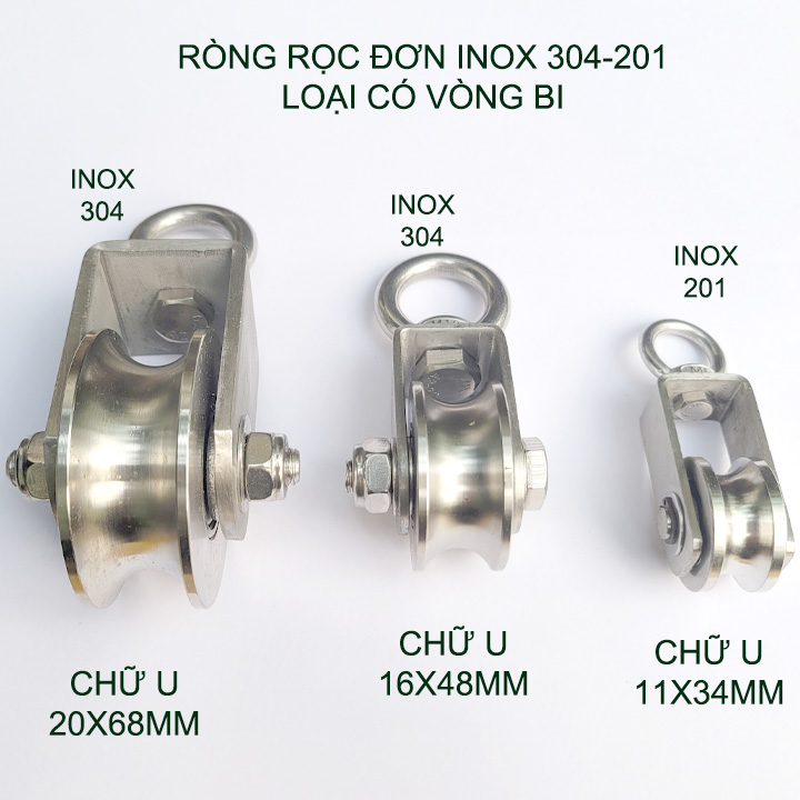 Ròng rọc đơn inox 304-201 không gỉ, có vòng bi với nhiều kích thước cho khách lựa chọn