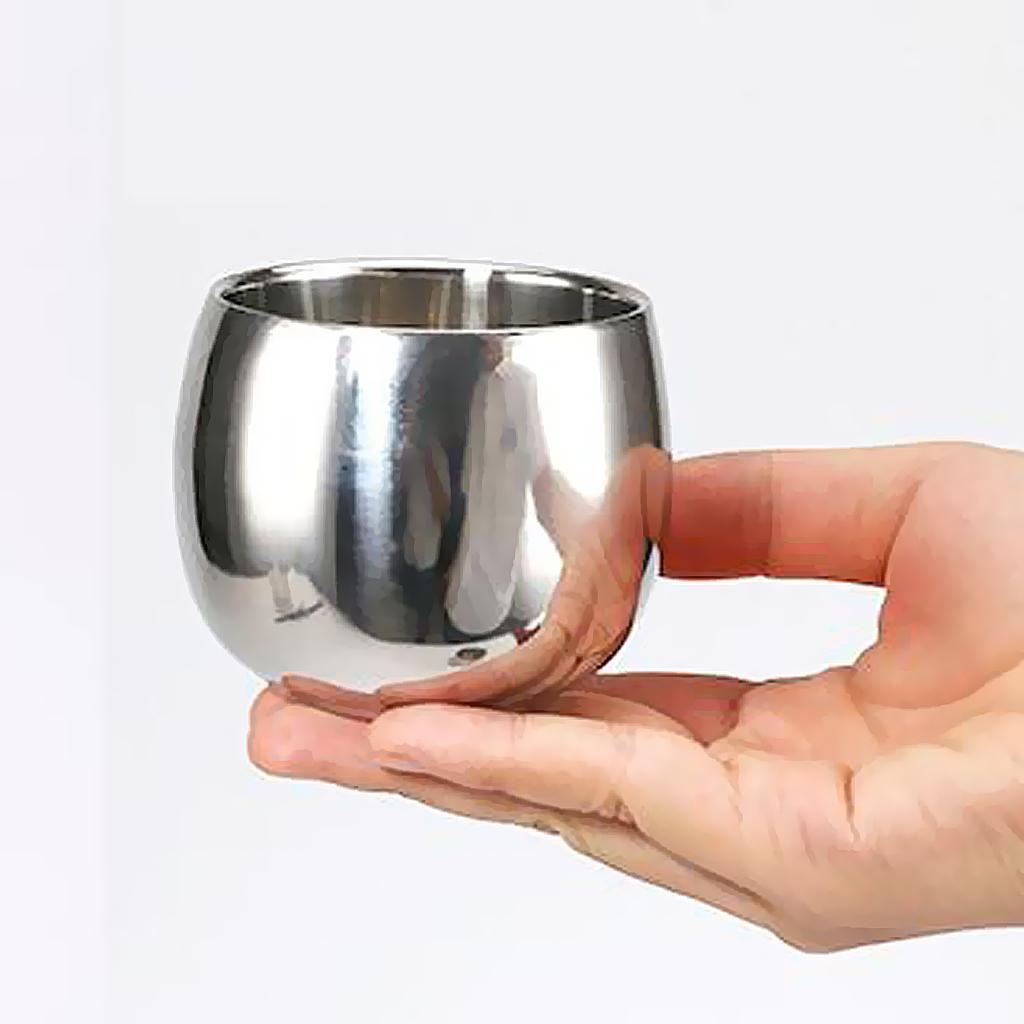 120ml+200ml Stainless Steel Double Wall Coffee Cup Beer Mug Curved Silver