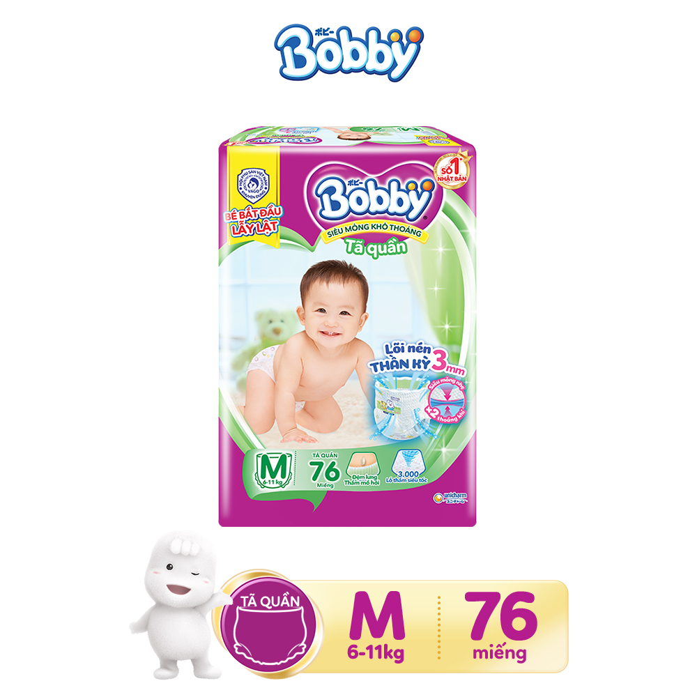 Bộ 2 gói Tã quần siêu thoáng Bobby M76