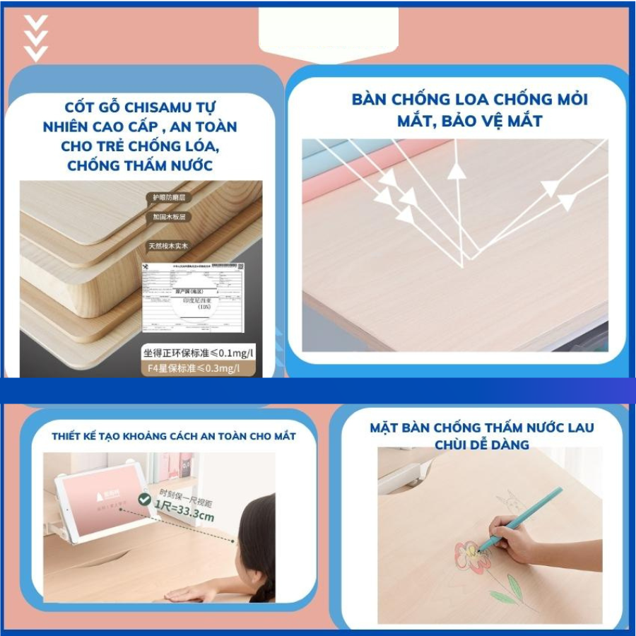 Bàn học sinh chống cận chống gù bàn học thông minh cho bé chỉnh được độ cao có giá đỡ sách và ngăn kéo S01