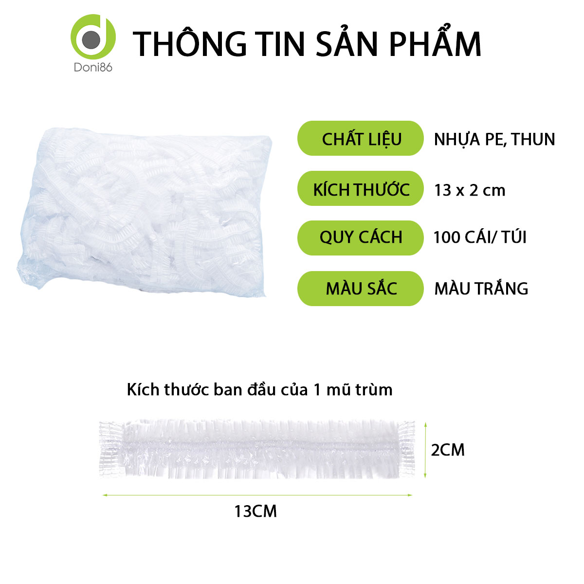 Túi 100 mũ trùm đầu làm tóc, ủ tóc màu trong suốt sử dụng một lần_Doni86_DOPK193