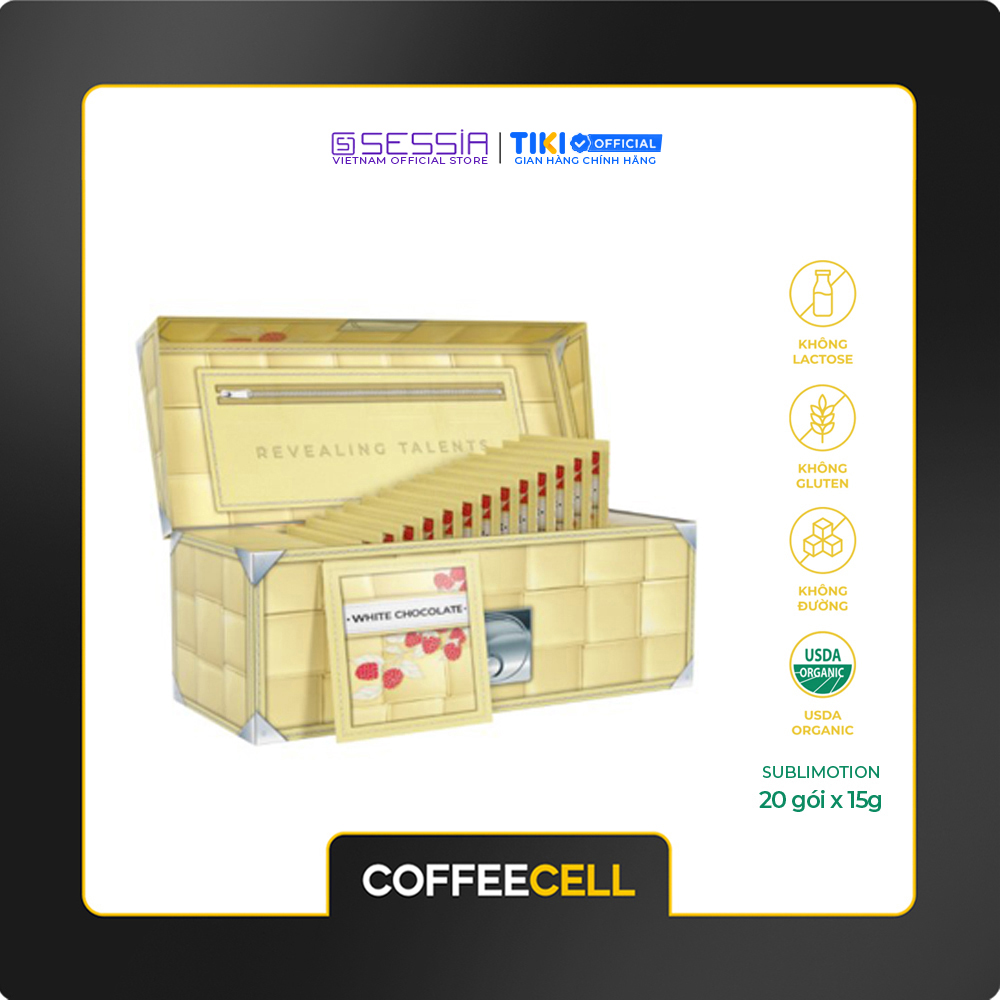 [SALE HÈ] Socola Trắng Premium Với Quả Mâm Xôi Và Nhân Sâm Trắng Thượng Hạng COFFEECELL (20 gói x 15g) - Vị ngọt quyến rũ không chứa calo - Hàng Chính Hãng