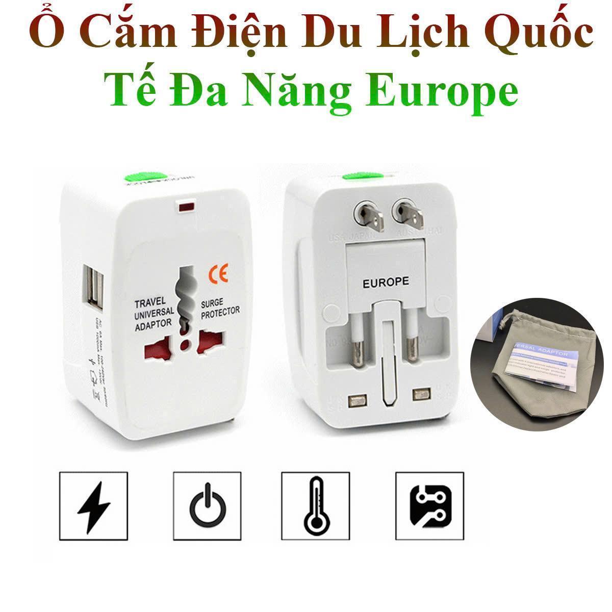 Ổ Cắm Điện Du Lịch Quốc Tế Đa Năng Europe Tặng Kèm Túi Đựng