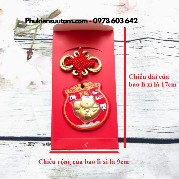 Combo 10 Bao Lì Xì Mèo Thần Tài Cá Chép, kích thước: 17cmx9cm, màu đỏ - SP005935