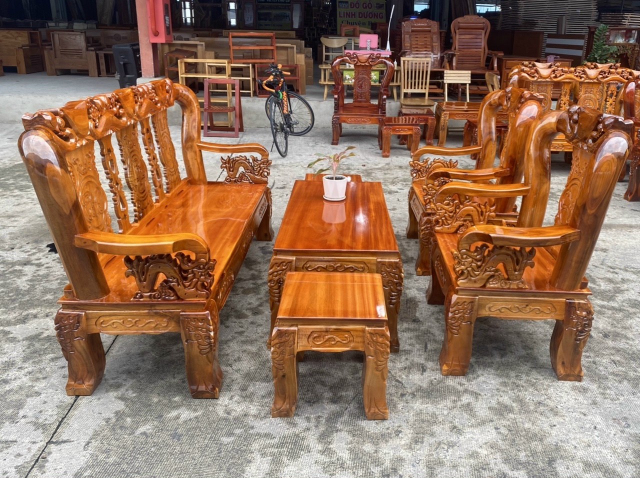 Bộ bàn ghế_Bộ salon gỗ tràm tay 12
